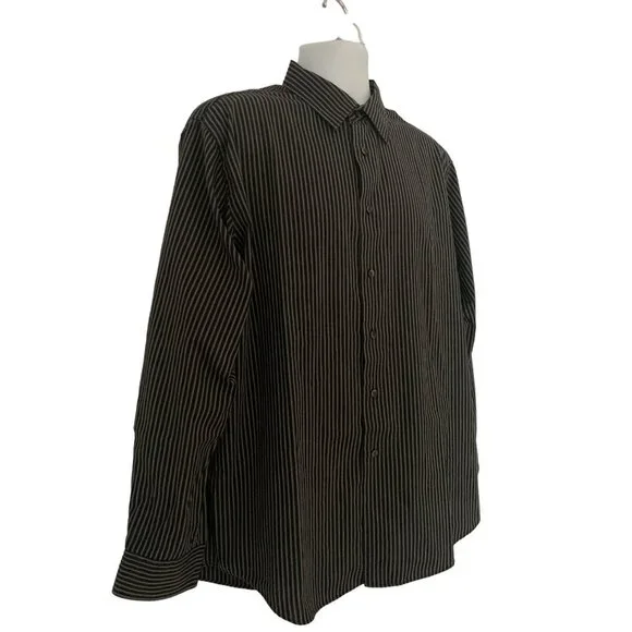 Van Heusen Mens Top Dress Shirt Long Sleeve Black Striped Large 16-16.5 - Picture 3 of 12